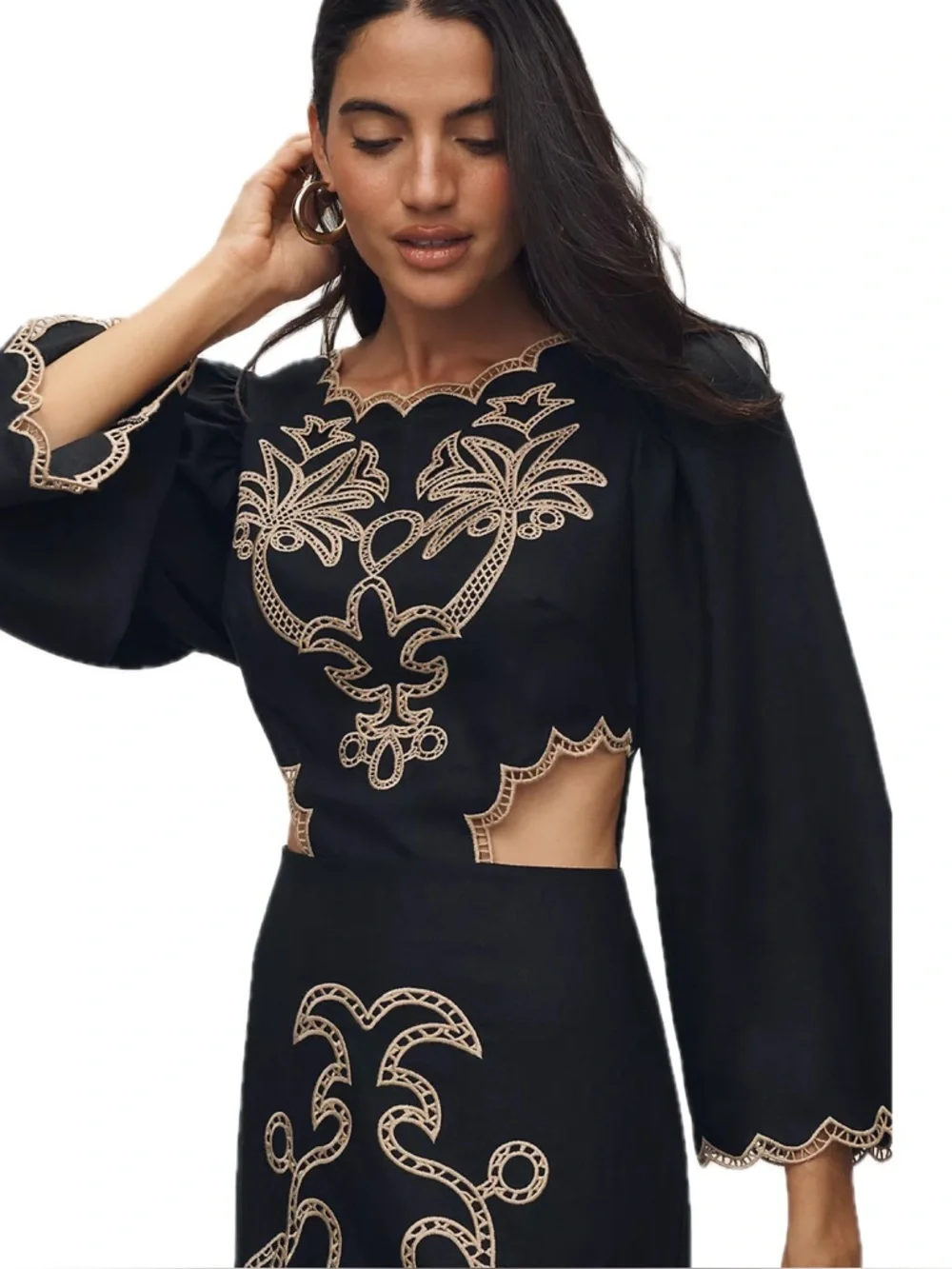 Farm Rio x Anthropologie Long Sleeve Cutout Embroidered Midi Dress - Picture 7 of 7